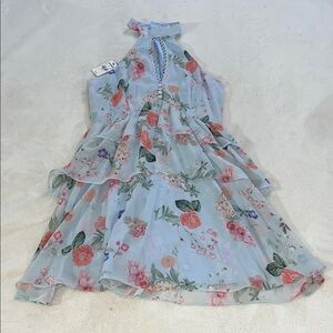 Express Floral Dress - Light Blue and Coral